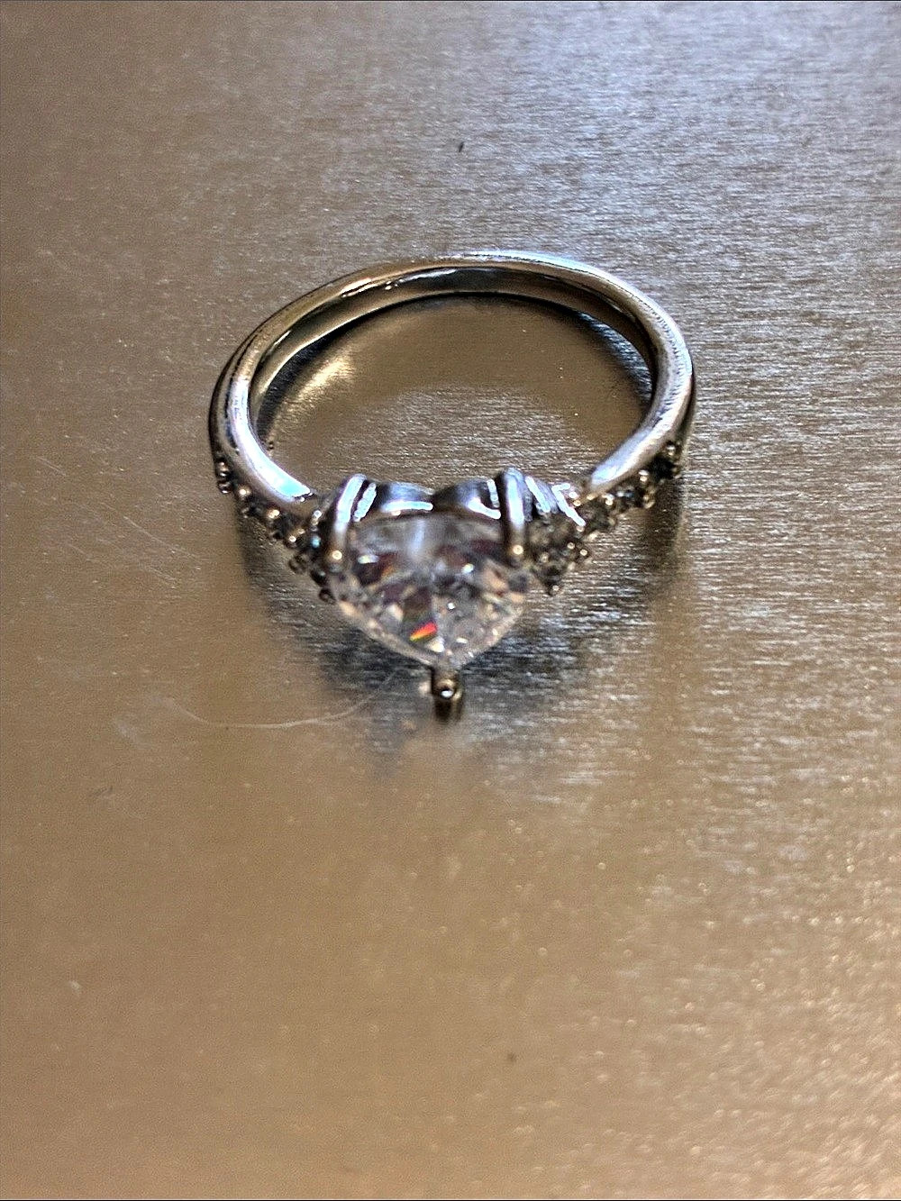 Pandora Sparkling Heart Solitaire Ring Silver Statement Ring Like New